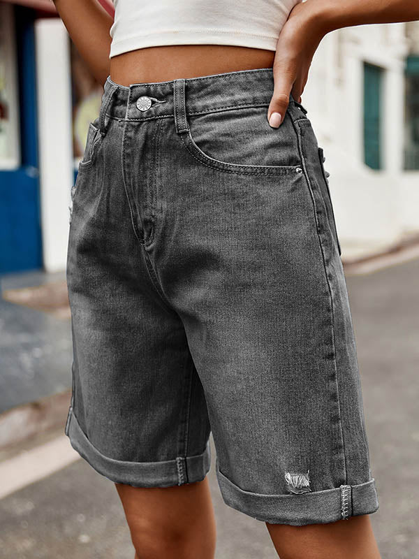 High Waisted Loose Buttoned Pockets Jean Pants Bottoms Shorts Bottoms