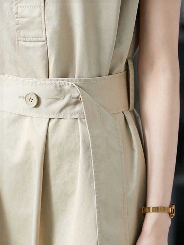 Plus Size Short Sleeves Bandage Solid Color Lapel Midi Dresses