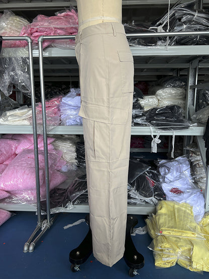 Loose Wide Leg Buttoned Pockets Solid Color Split-Joint Pants Trousers