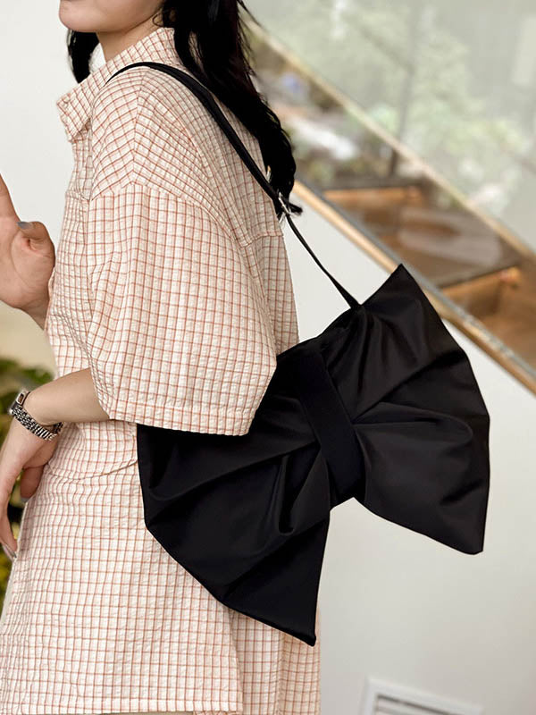 Bowknot Solid Color Zipper Shoulder Bags