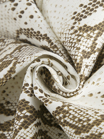 High Waisted Loose Elasticity Pockets Snakeskin Printed Pants Trousers