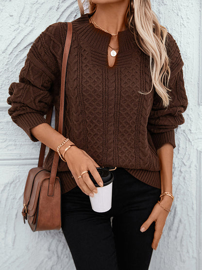 Long Sleeves Loose Solid Color Split-Joint V-Neck Pullovers Sweater Tops