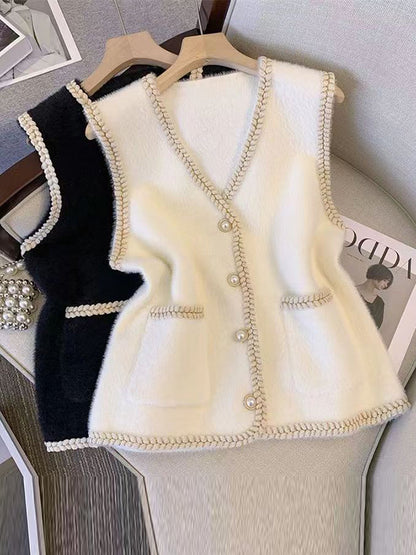 Loose Sleeveless Buttoned V-Neck Vest Outerwear