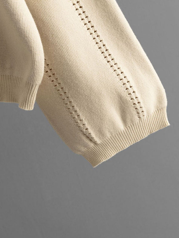 Loose Puff Sleeves Hollow Solid Color Sweater + Elasticity Skirt Two Pieces Set