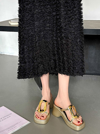 Hollow Split-Joint Square-Toe Slippers