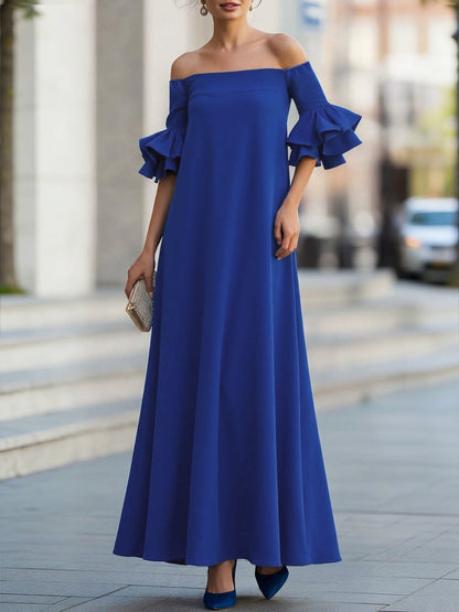 Half Sleeves Loose Solid Color Off-The-Shoulder Maxi Dresses