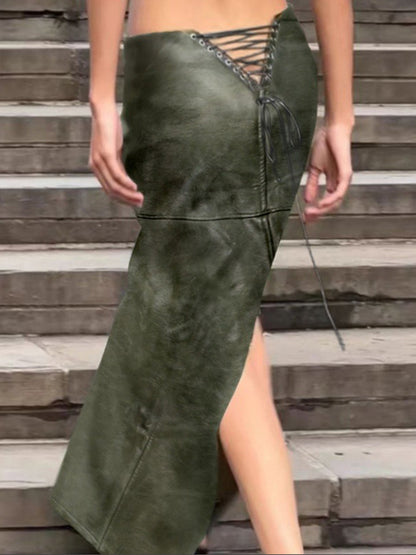Column High Waisted Pockets Solid Color Split-Joint Split-Side Zipper Skirts Bottoms