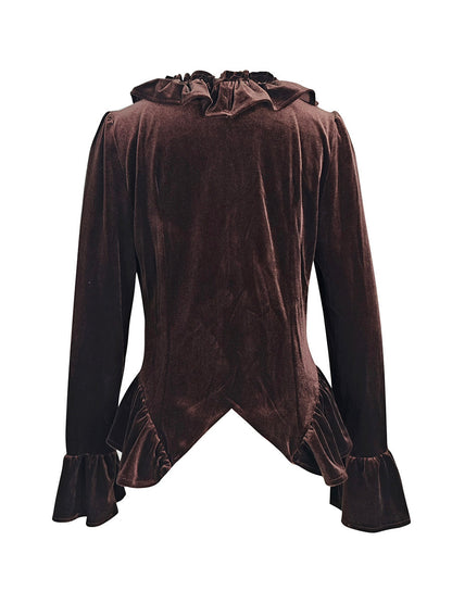 Elasticated Waist Flared Sleeves Buttoned Pleated Ruffled Solid Color Split-Joint Deep V-Neck Blouses&Shirts Tops