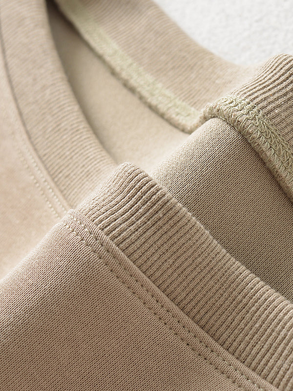 Long Sleeves Loose Solid Color Split-Joint Round-Neck Sweatshirt Tops