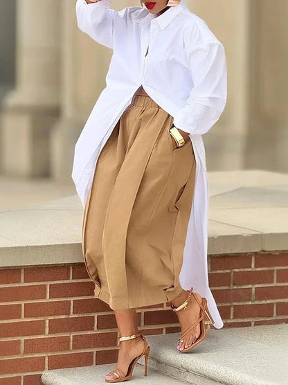 Loose Solid Color Capri-Pants Cropped Trousers