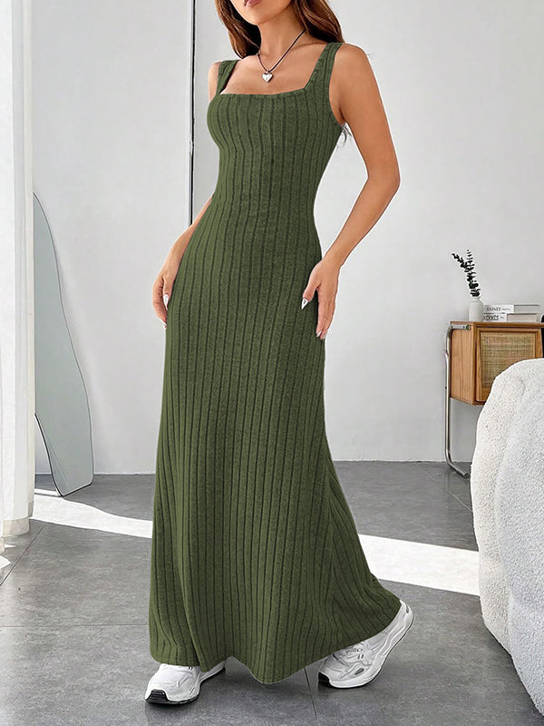 A-Line Loose Solid Color Spaghetti-Neck Maxi Dresses