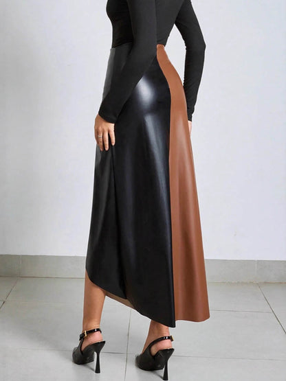 Irregularity Skinny Asymmetric Contrast Color Split-Joint Split-Side Skirts Bottoms