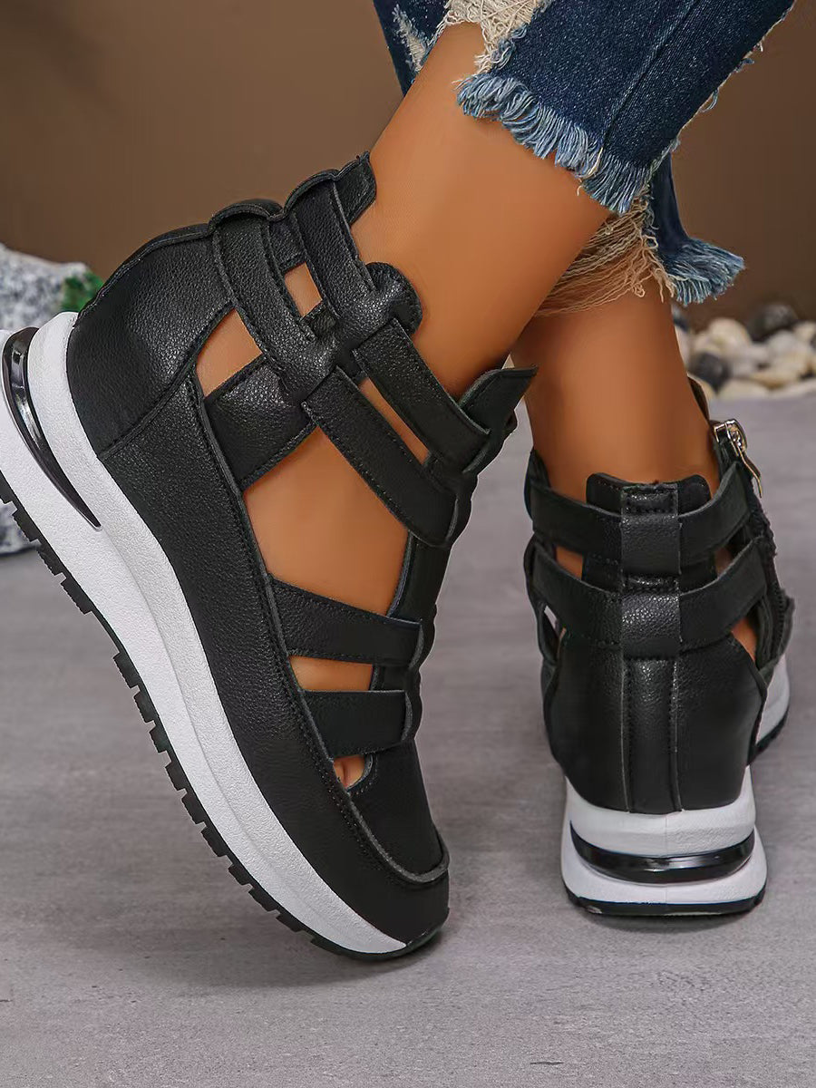 Zipper Solid Color Round-Toe Sandals