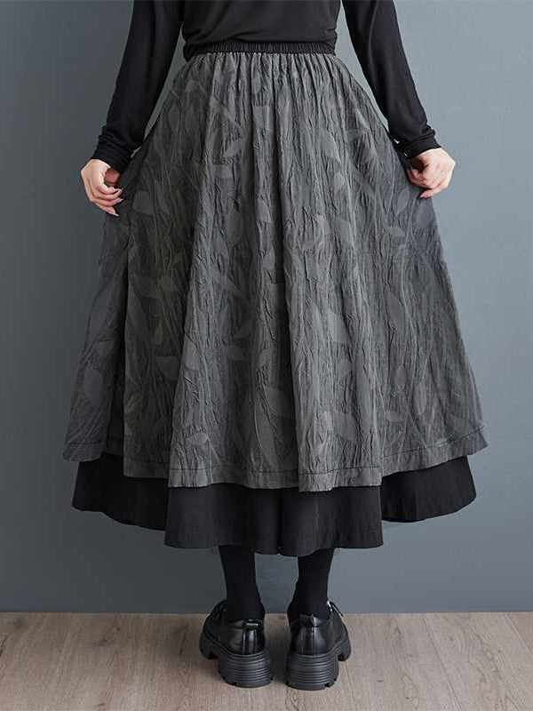 High Waisted Loose Elasticity Jacquard Pleated Pockets Culotte Wide Leg Pants