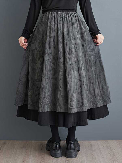 High Waisted Loose Elasticity Jacquard Pleated Pockets Culotte Wide Leg Pants
