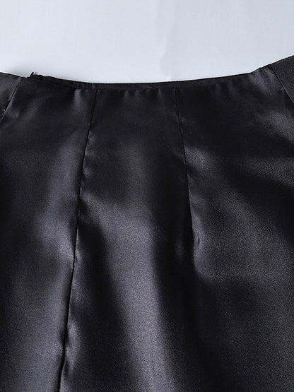 Elasticated Waist High Waisted Layered See-Through Solid Color Split-Joint Skirts Bottoms