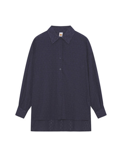 High-Low Long Sleeves Buttoned Jacquard Solid Color Lapel Shirts Top +Shorts Bottom Two Pieces Set