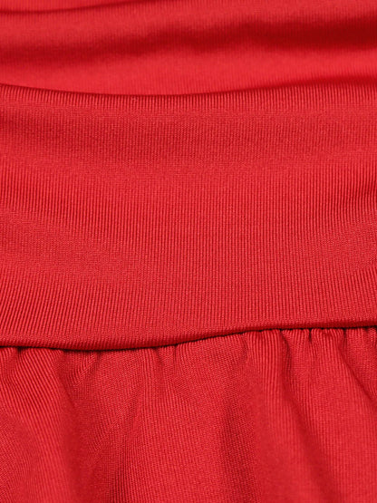 A-Line Elasticated Waist Backless Pleated Solid Color Split-Joint Deep V-Neck Mini Dresses