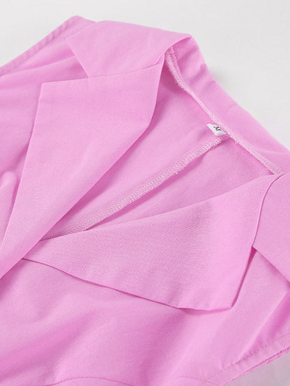 Loose Sleeveless Buttoned Elasticity Pleated Solid Color Lapel Pants Trousers Two Pieces Set Vest Top