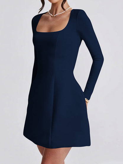 A-Line Bodycon Solid Color Zipper Square-Neck Mini Dresses