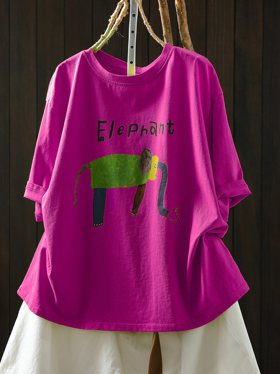 Plus Size Women Summer Casual Elephant Cotton T-Shirt