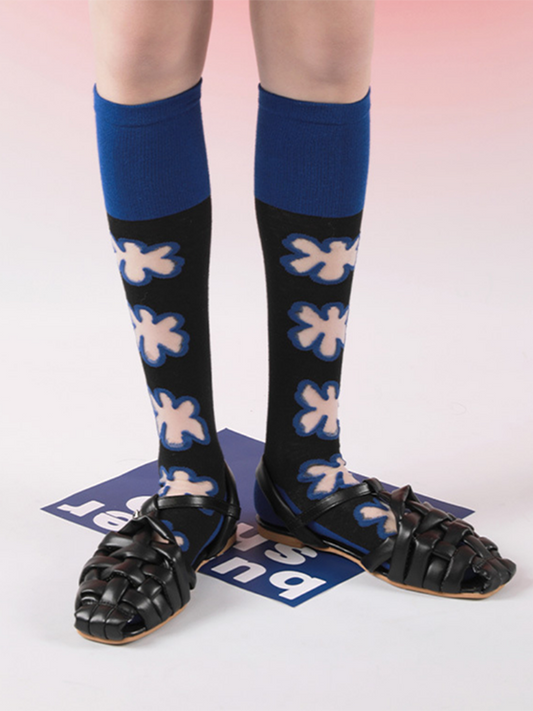 Blue Black Knitted Flower Socks Accessories