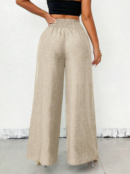 High Waisted Loose Elasticity Solid Color Pants Trousers