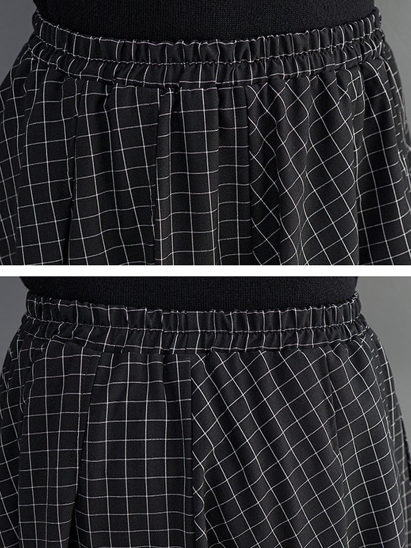 Loose Irregular Clipping Plaid Asymmetric Elasticity Skirts Bottoms