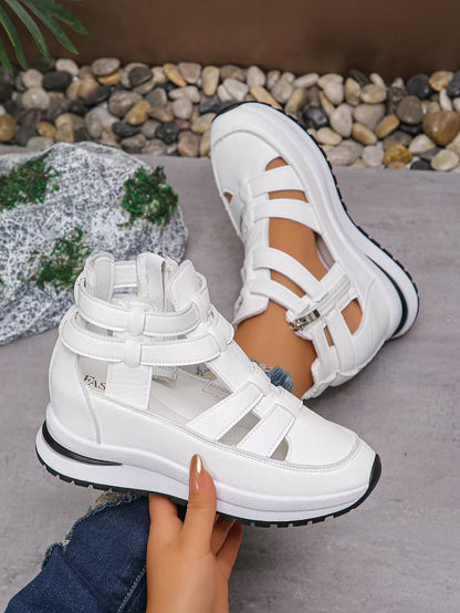 Zipper Solid Color Round-Toe Sandals