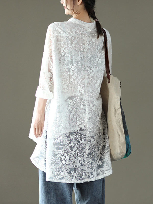 Vintage Loose Embroidered Lace Hollow Blouse