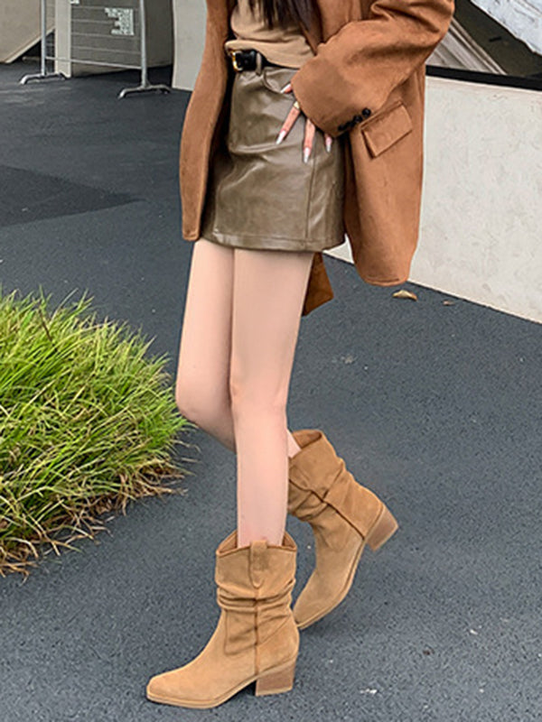 Pointed-Toe Split-Joint Boots Pumps