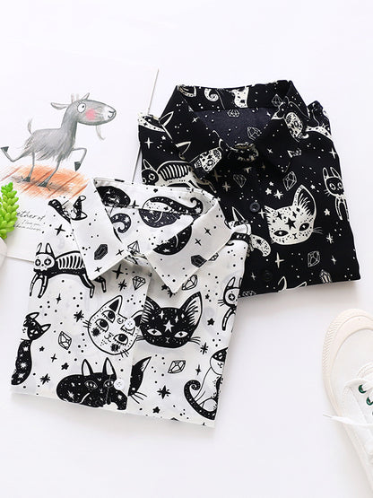 Long Sleeves Loose Animal Printed Buttoned Lapel Blouses&Shirts Tops