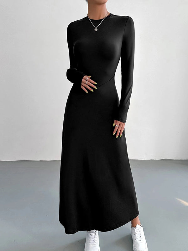 A-Line Bodycon Solid Color Round-Neck Maxi Dresses
