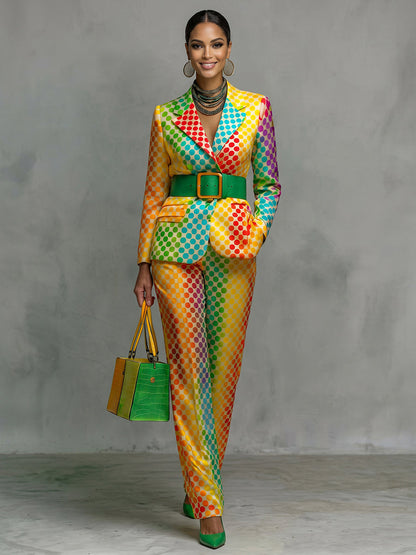 Polka-Dot Pockets Gradient Contrast Color Colorful Wide Leg Loose Trousers Suit Pants