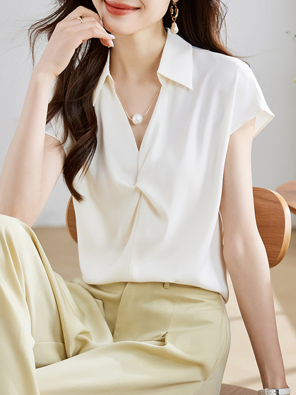 Loose Raglan Sleeve Solid Color Split-Joint Lapel Blouses&Shirts Tops