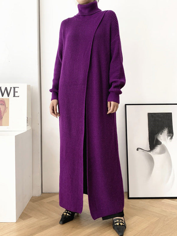 Original Loose Solid Color Split-Front Sweater Dress
