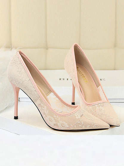 Flower Print Hollow Pointed-Toe Split-Joint Pumps