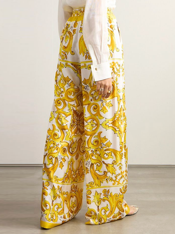 Loose Wide Leg Printed Casual Pants Bottoms Trousers