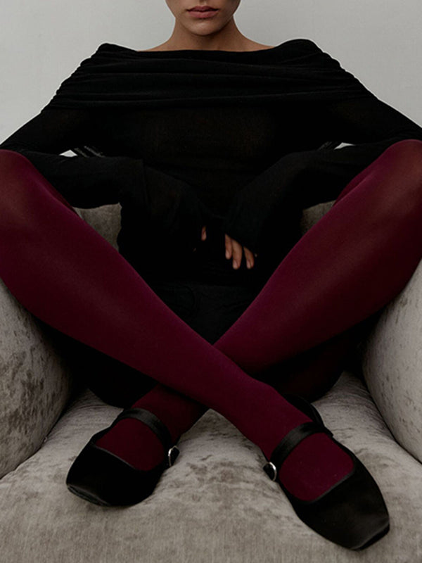 Long Sleeves Loose Solid Color Off-The-Shoulder Pullovers Sweater Tops