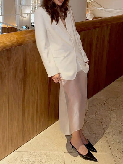 Elasticated Waist High Waisted Layered See-Through Solid Color Split-Joint Skirts Bottoms