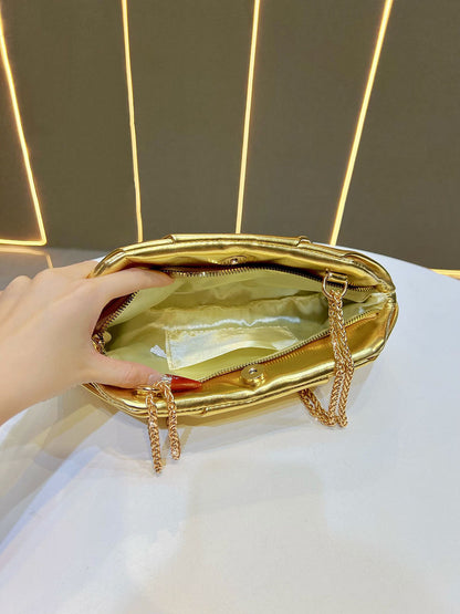 Chains Pleated Solid Color Zipper Evening Bags & Clutches Shoulder Bags