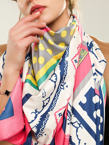 Color-Block Contrast Color Polka-Dot Printed Shawl&Scarf