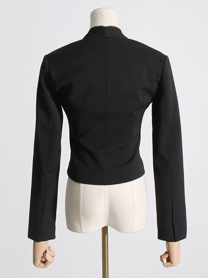 Long Sleeves Split-Joint Zipper V-neck Jackets Outerwear