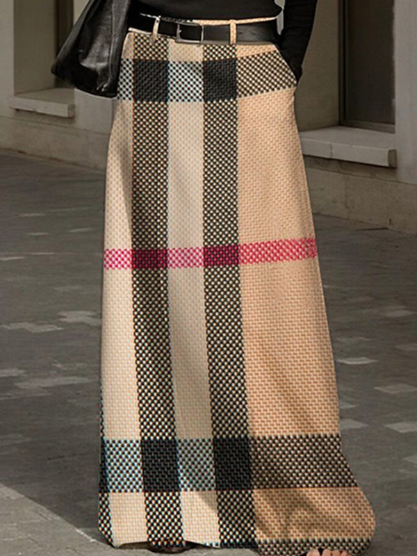 High Waisted Loose Printed Split-Joint Striped Long Skirts Skirts