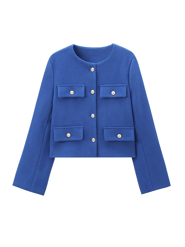 Long Sleeves Loose Buttoned Split-Joint Round-Neck Outerwear