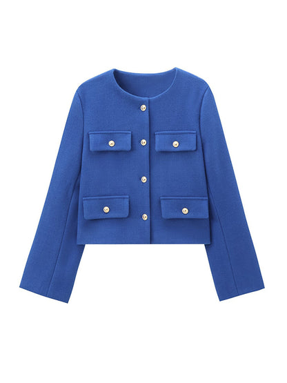 Long Sleeves Loose Buttoned Split-Joint Round-Neck Outerwear