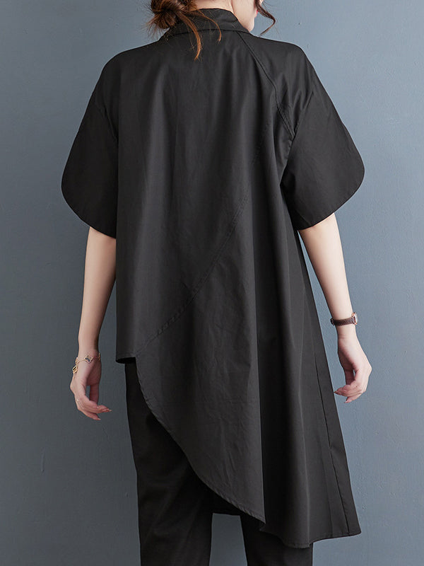 Irregular Clipping Solid Color Lapel Shirts Tops