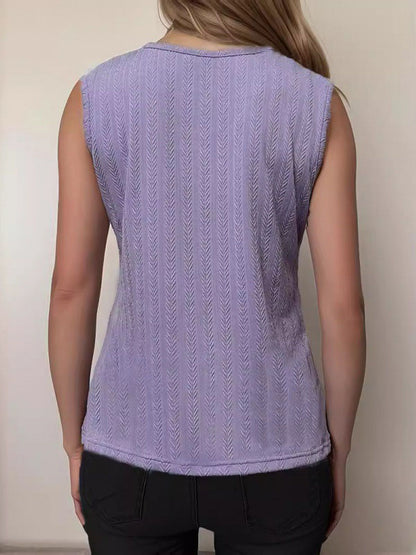 Loose Sleeveless Jacquard Split-Joint V-Neck Vest Top