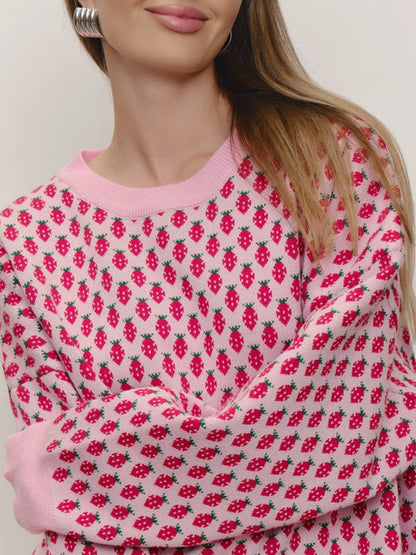 Long Sleeves Loose Pleated Split-Joint Round-Neck Sweater Tops