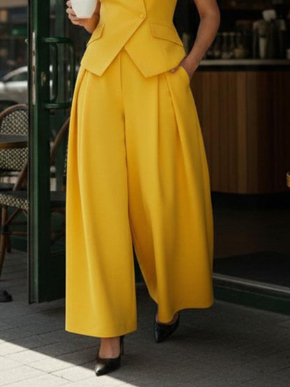 High Waisted Loose Pleated Solid Color Split-Joint Pants